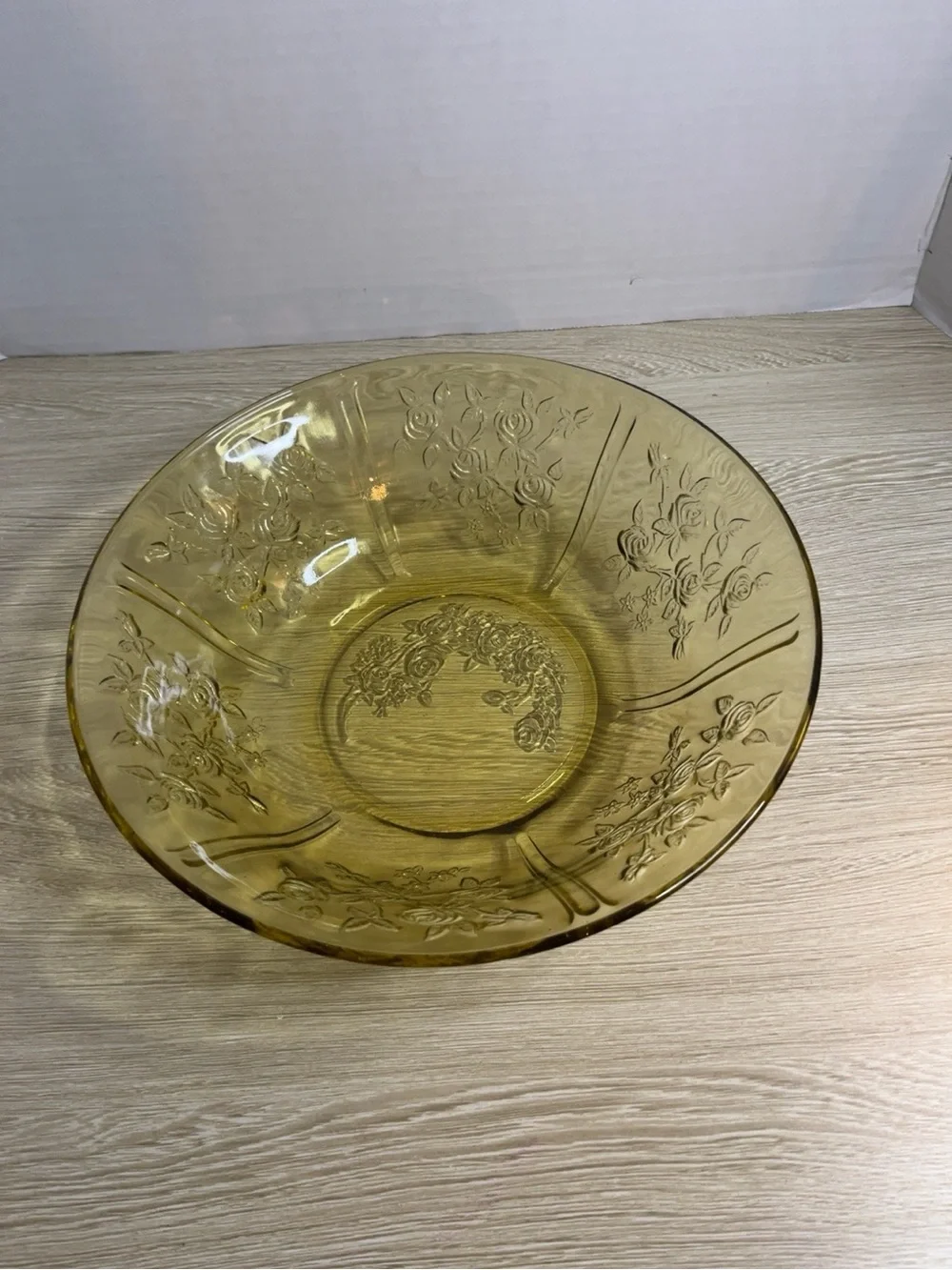 Amber Glass Floral Serving Bowl - Home Dining
